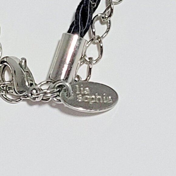 Lia Sophia Heart Pendant Necklace Silver Tone Black Cord Deep Red Enamel - Picture 3 of 3